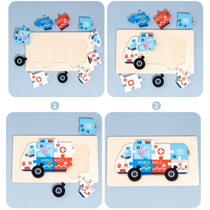 3 PCS Three-dimensional Buckle Traffic Puzzle Cognitive Puzzle Wooden Toy(Ambulance) - Puzzle Toys by buy2fix | Online Shopping UK | buy2fix