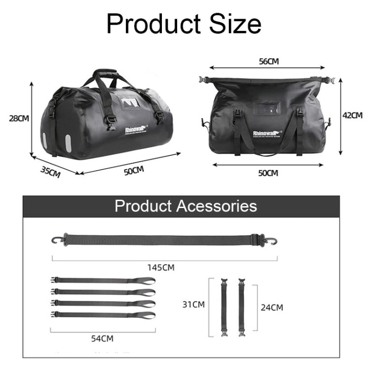 Rhinowalk MT20450 45L Large Capacity Portable Waterproof Motorcycle Tail Bag(Black) - In Car by Rhinowalk | Online Shopping UK | buy2fix