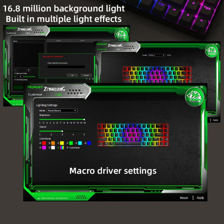 ZIYOU LANG T8 68 Keys RGB Gaming Mechanical Keyboard, Cable Length: 1.5m, Style: Micro Light Version Green Shaft - Wired Keyboard by ZIYOU LANG | Online Shopping UK | buy2fix