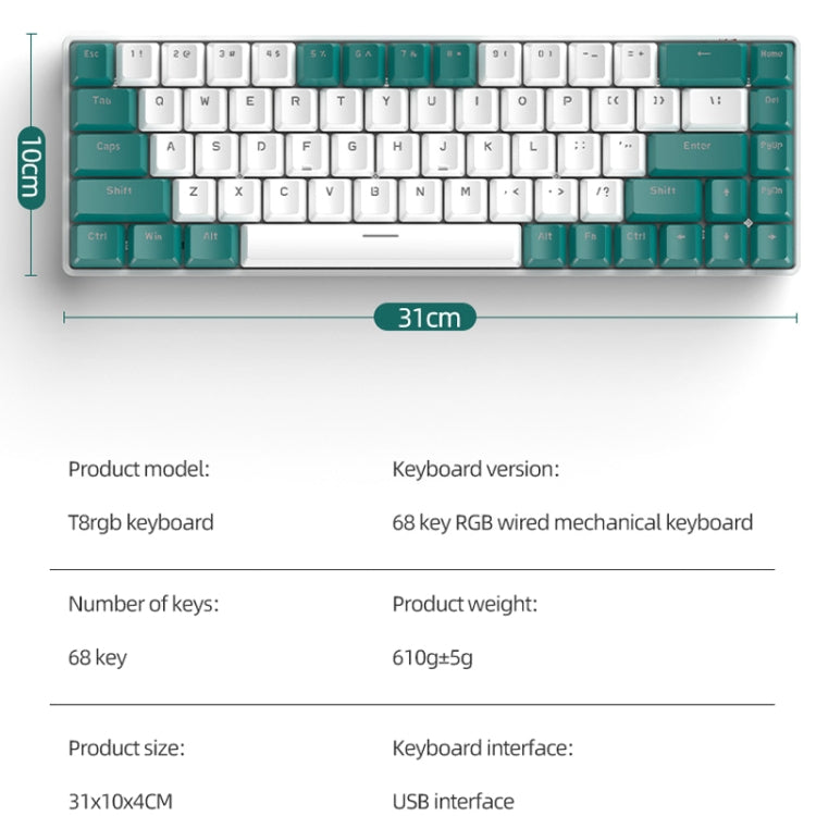 ZIYOU LANG T8 68 Keys RGB Gaming Mechanical Keyboard, Cable Length: 1.5m, Style: Micro Light Version Green Shaft - Wired Keyboard by ZIYOU LANG | Online Shopping UK | buy2fix