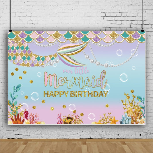 120 x 80cm Mermaid Happy Birthday Photography Background Cloth(12009608) - Camera Accessories by buy2fix | Online Shopping UK | buy2fix