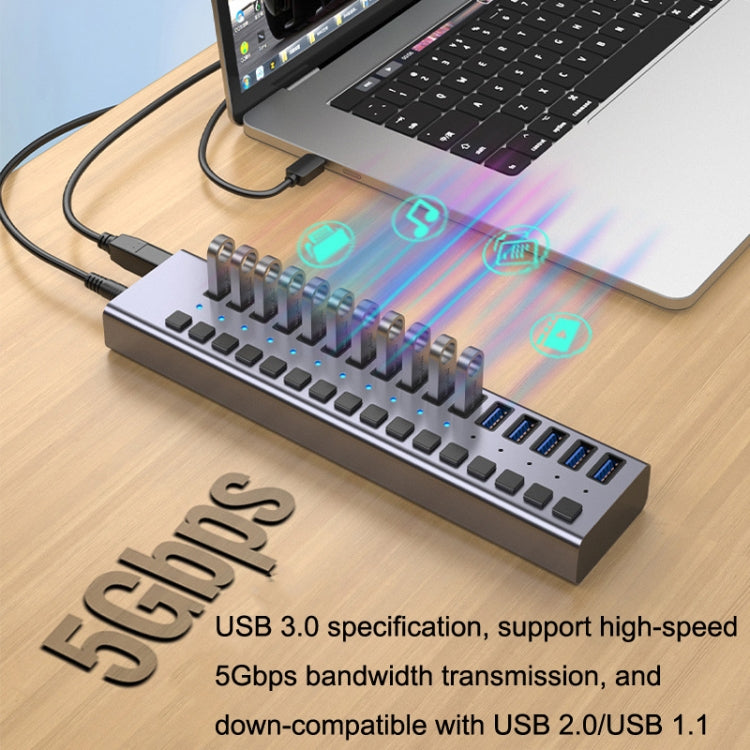 HS-716MG USB3.0 Aluminum Alloy 16 Ports 12V/7.5A Extension Docking Computer Camera HUB - USB 3.0 HUB by buy2fix | Online Shopping UK | buy2fix