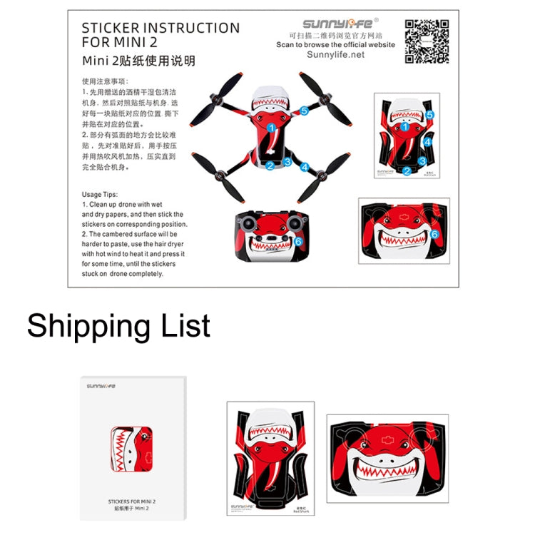 Sunnylife MM2-TZ452 For DJI Mini 2 Waterproof PVC Drone Body + Arm + Remote Control Decorative Protective Stickers Set(Shark Red) - Stickers by Sunnylife | Online Shopping UK | buy2fix