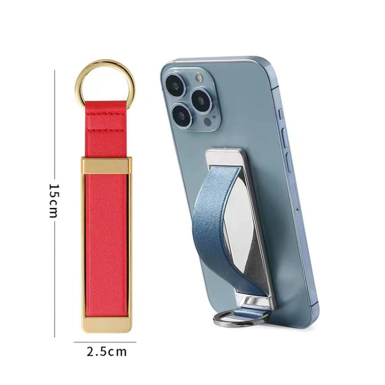 PU Leather Metal Wrist Strap Cell Phone Holder Zinc Alloy Paste Desktop Stand(Red) - Hand-Sticking Bracket by buy2fix | Online Shopping UK | buy2fix