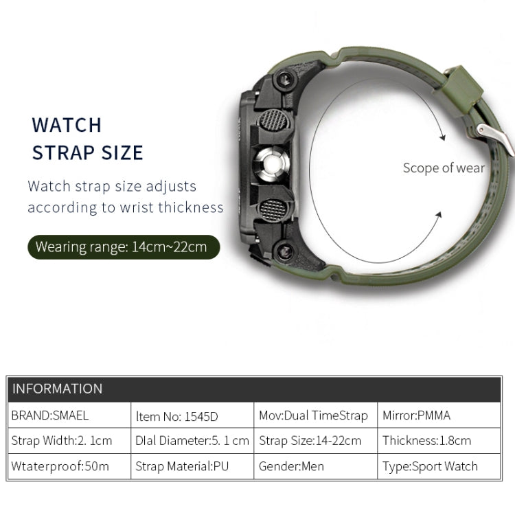 SMAEL 1545D Chronograph Calendar Alarm Clock Night Light Waterproof Watch Outdoor Men Watch(Grey) - Sport Watches by SMAEL | Online Shopping UK | buy2fix
