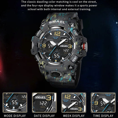 SMAEL 8008 Outdoor Waterproof Camouflage Sports Electronic Watch Luminous Multi-function Waist Watch(Camouflage Gray) - LED Digital Watches by SMAEL | Online Shopping UK | buy2fix