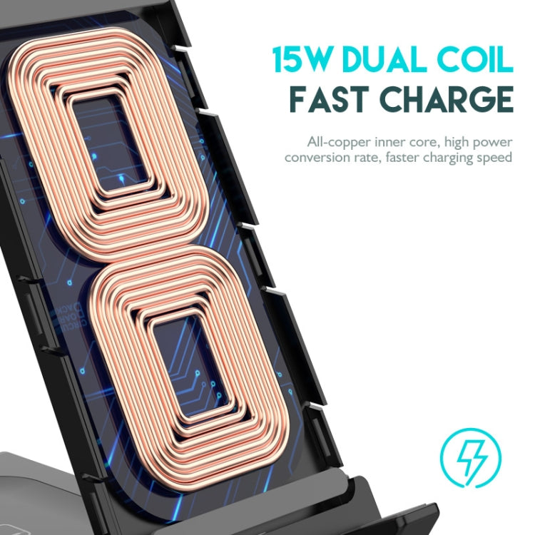 Z252 6-In-1 Wireless Charging Stand Dock With USB-C/Type-C Port & 8 Pin Charge Cable(Black) - Wireless Charger by buy2fix | Online Shopping UK | buy2fix