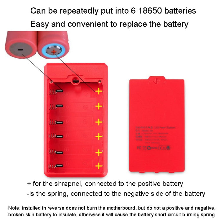 Q6 Removable 6 Sections 18650 Battery Box Charger Case, Style: Flash/Fast Charge(Red) - Consumer Electronics by buy2fix | Online Shopping UK | buy2fix