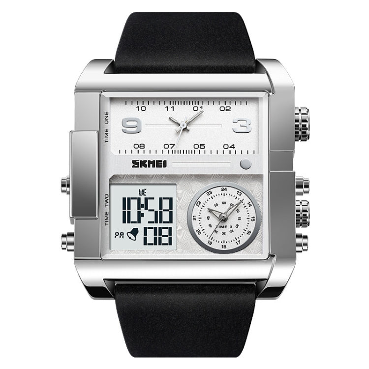 SKMEI 2020 Square Large Dial Triple Movement Men Sports Watch(Silver Shell Black Belt White Machine) - LED Digital Watches by SKMEI | Online Shopping UK | buy2fix