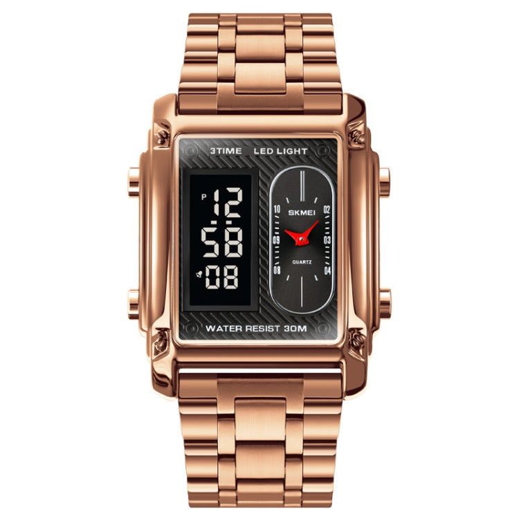 SKMEI 1868 Square Double Display Waterproof Men Watch, Style: Steel Belt (Rose Gold) - LED Digital Watches by SKMEI | Online Shopping UK | buy2fix