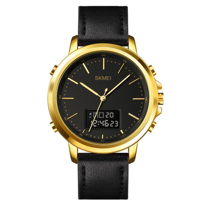 SKMEI 1652 Dual Movement Sports Leather Alloy Male Watch, Color: Gold Shell Black Machine - LED Digital Watches by SKMEI | Online Shopping UK | buy2fix