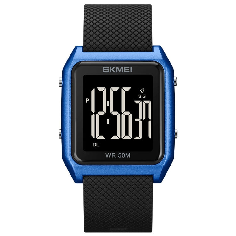 SKMEI 1866 Square Large Screen Men Steel Belt Multi-function Night Light Alarm Clock Watch(Blue Black Machine) - Metal Strap Watches by SKMEI | Online Shopping UK | buy2fix