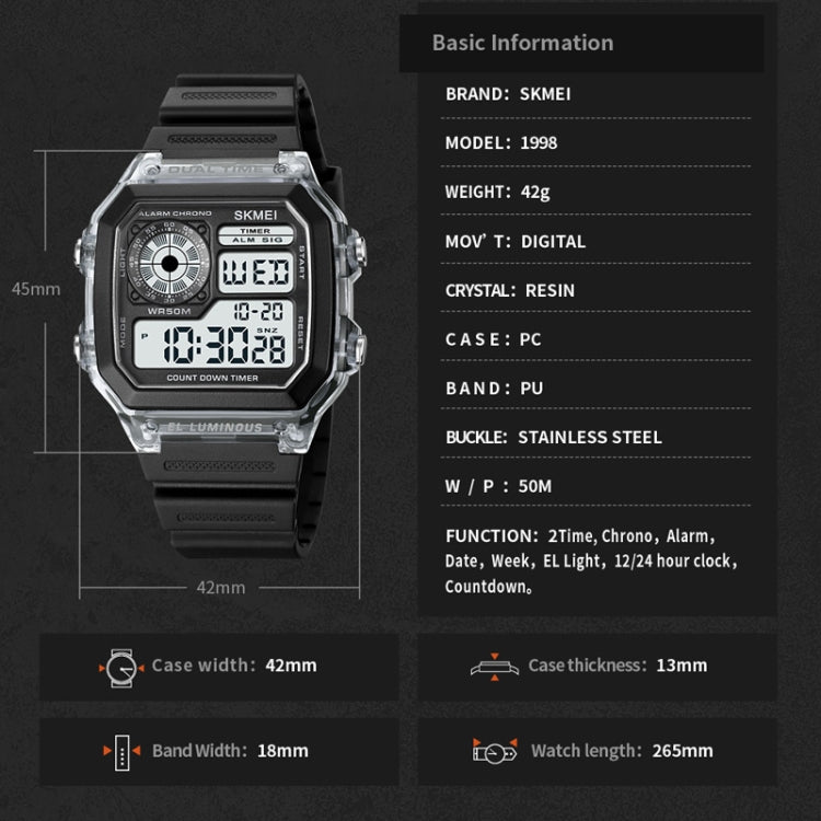 SKMEI 1998 Transparent Shell Ice Sensor Outdoor Sports Waterproof Multi-function Watch(Blue) - Sport Watches by SKMEI | Online Shopping UK | buy2fix