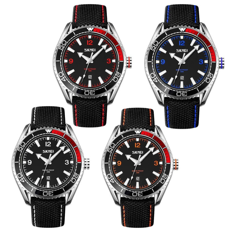 SKMEI 9291 Rotatable Dial Men Watch Outdoor Casual Business Waterproof Quartz Watch(Red) - Leather Strap Watches by SKMEI | Online Shopping UK | buy2fix