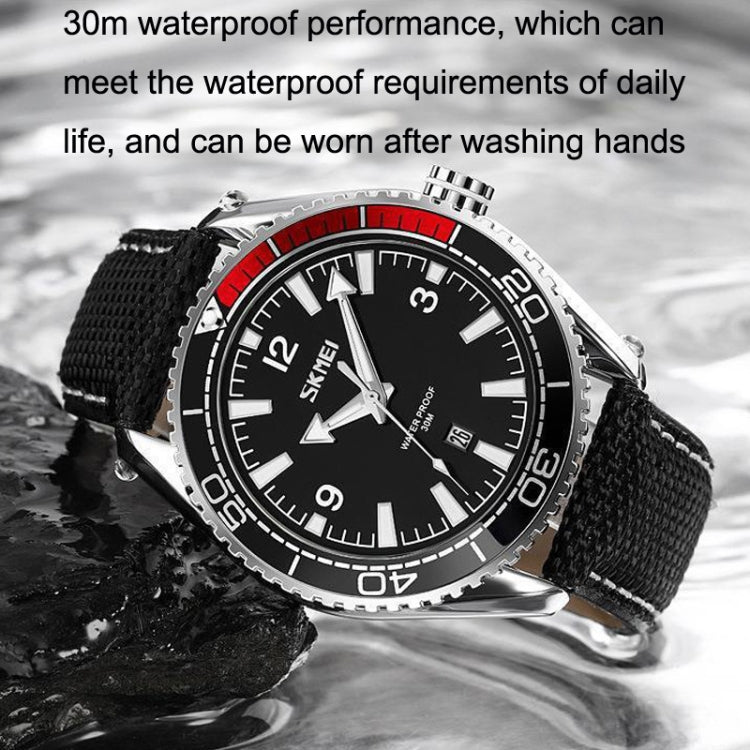 SKMEI 9291 Rotatable Dial Men Watch Outdoor Casual Business Waterproof Quartz Watch(Red) - Leather Strap Watches by SKMEI | Online Shopping UK | buy2fix