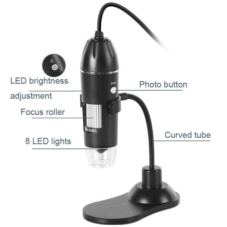 A8 50X-1000X USB Hose Stand Digital Microscope LED Light Handheld Portable Microscope - Consumer Electronics by buy2fix | Online Shopping UK | buy2fix