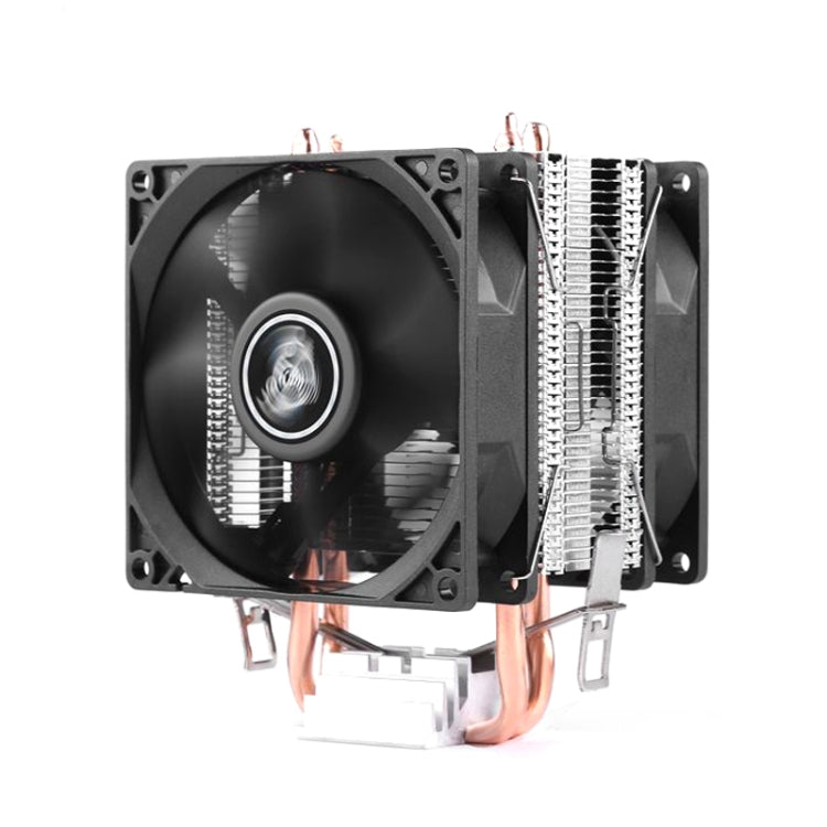 Desktop Computer Double Copper Tube CPU Radiator Super Quiet Without Light 3-pin Double Fan - Fan Cooling by buy2fix | Online Shopping UK | buy2fix