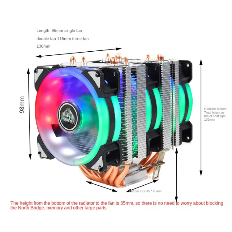 Desktop Computer Double Copper Tube CPU Radiator Super Quiet Color Light 3-pin Double Fan - Fan Cooling by buy2fix | Online Shopping UK | buy2fix