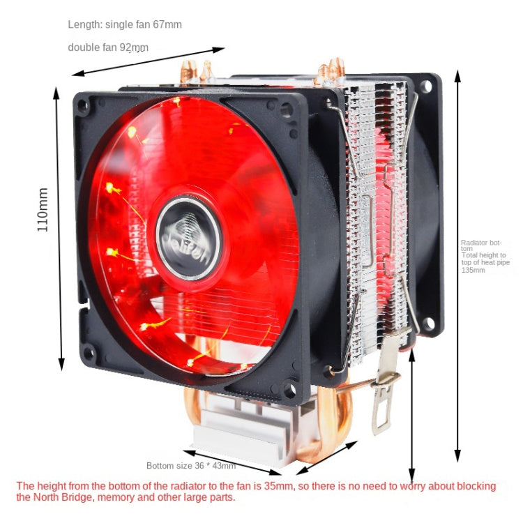 Desktop Computer Double Copper Tube CPU Radiator Super Quiet Color Light 3-pin Double Fan - Fan Cooling by buy2fix | Online Shopping UK | buy2fix