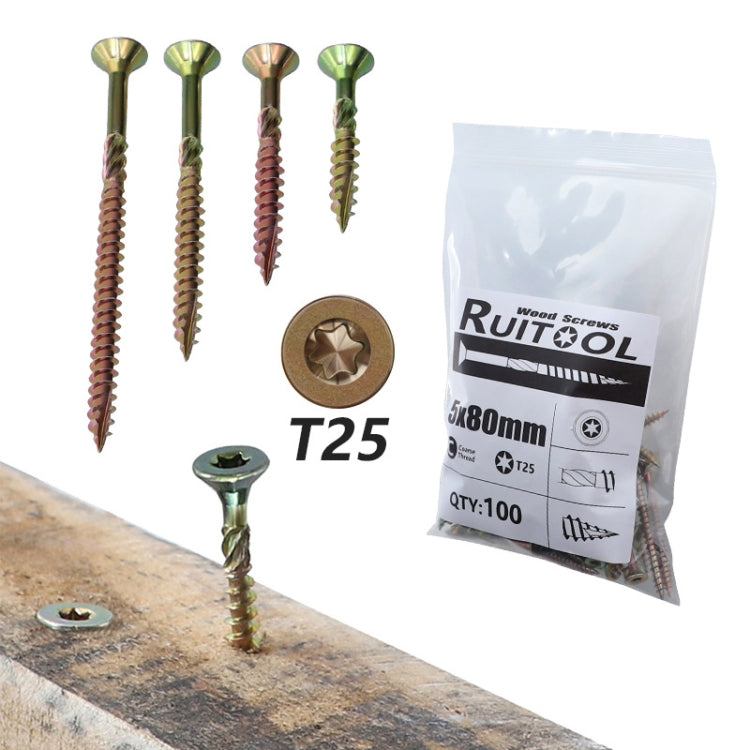 RUITOOL T25 100pcs Woodworking Screws Torx Self Tapping Screws 4.5 x 60mm - Screws by RUITOOL | Online Shopping UK | buy2fix