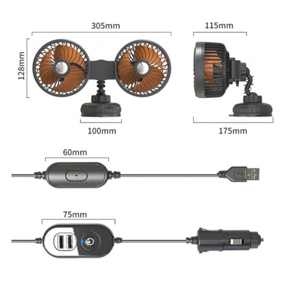 F6026 Large Suction Cup Vehicle-Mounted Double-Head Fan, Model: USB - Heating & Fans by buy2fix | Online Shopping UK | buy2fix