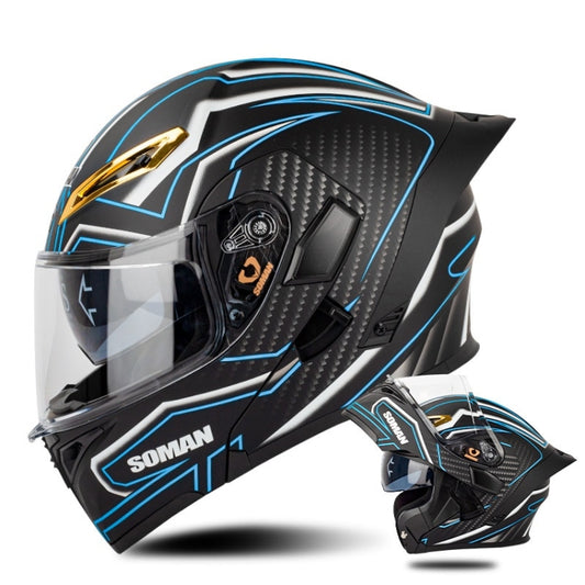 SOMAN Motorcycle Dual Lens Riding Peel-Off Full Coverage Helmet, Size: S(Matt Black Blue) - Helmets by SOMAN | Online Shopping UK | buy2fix
