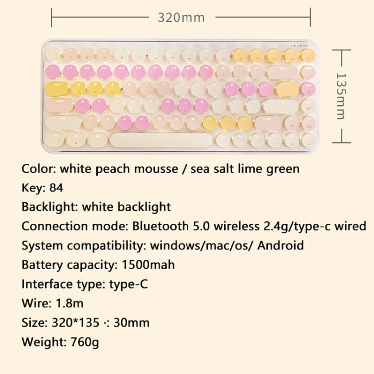 Ajazz K840T 84-Key Wireless/Bluetooth/Wired Three-Mode Round Key Punk Keycap Mechanical Keyboard Red Shaft (Sea Salt Lime Green) - Wireless Keyboard by Ajazz | Online Shopping UK | buy2fix