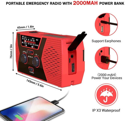 AM/FM/NoAA 2000mAh Emergency Radio Portable Hand Crank Solar Powered Radio(Green) - Radio Player by buy2fix | Online Shopping UK | buy2fix