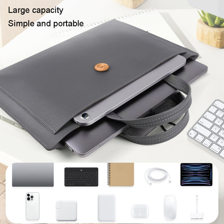 15.4/16 inch Elastic Button Laptop Waterproof PU Handbag(Grey) - 15 inch by buy2fix | Online Shopping UK | buy2fix