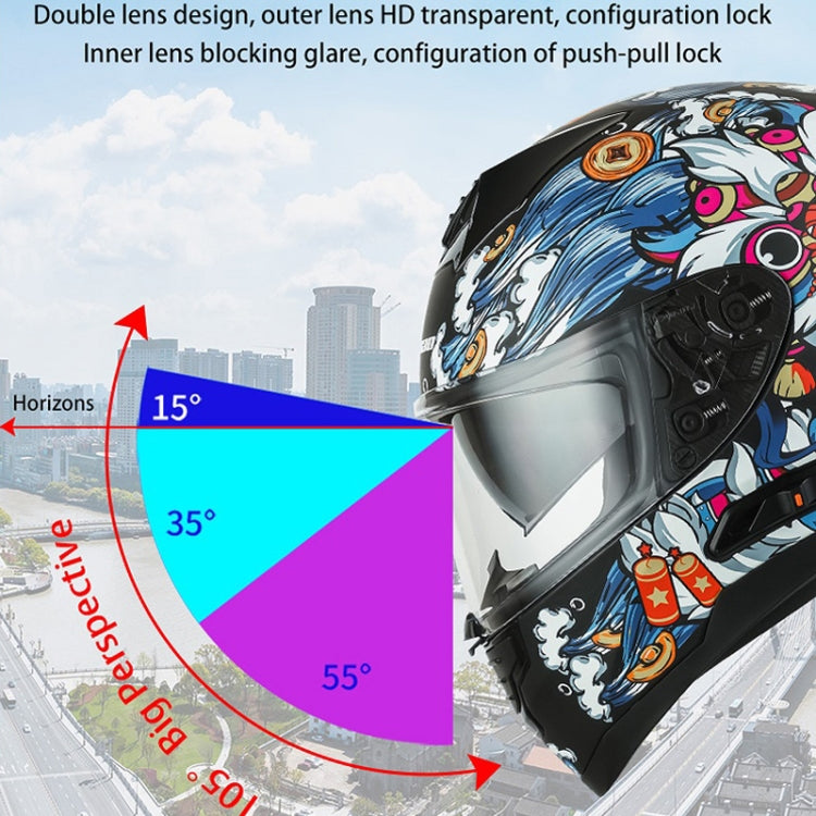 KUQIBAO Motorcycle Dual Lens Anti-Fog Helmet With LED Light, Size: XXL(Shiny Black) - Helmets by KUQIBAO | Online Shopping UK | buy2fix