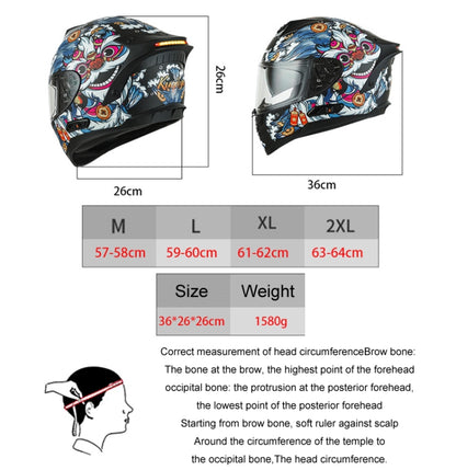 KUQIBAO Motorcycle Dual Lens Anti-Fog Helmet With LED Light, Size: XL(Bright Black Wake Lion) - Helmets by KUQIBAO | Online Shopping UK | buy2fix