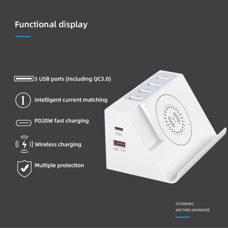 PD 20W +QC 3.0 Wireless Charging+6 Ports Multi-function Charger(EU Plug) - Multifunction Charger by buy2fix | Online Shopping UK | buy2fix