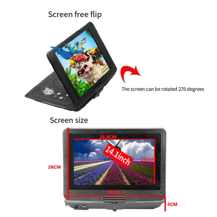 14.1-Inch Screen Portable DVD Player Support USB/SD/AV Input With Gamepad(UK Plug) - DVD & LCD Player by buy2fix | Online Shopping UK | buy2fix