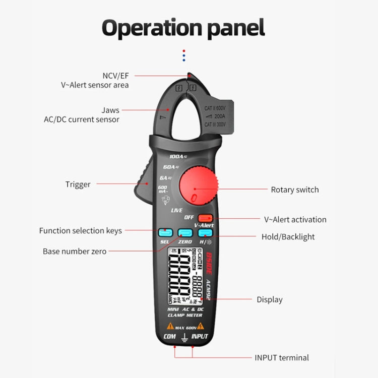 BSIDE ACM92 Digital Clamp Multimeter Current And Voltage Tester - Digital Multimeter by BSIDE | Online Shopping UK | buy2fix