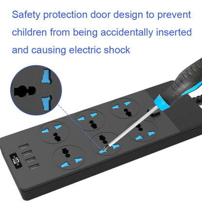 TB-T12 3000W 2m 4-USB Ports + 6-Jacks Multifunctional Flame-Retardant Socket With Switch(UK Plug) - Extension Socket by buy2fix | Online Shopping UK | buy2fix