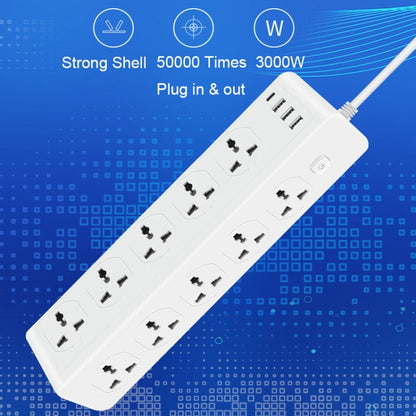 D15 2m 3000W 10 Plugs + PD + 3-USB Ports Vertical Socket With Switch, Specification: Two-pin US Plug - Extension Socket by buy2fix | Online Shopping UK | buy2fix