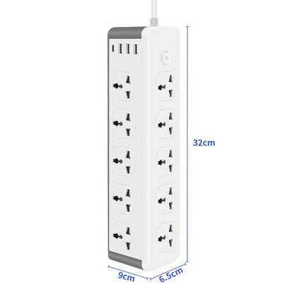 D15 2m 3000W 10 Plugs + PD + 3-USB Ports Vertical Socket With Switch, Specification: EU Plug - Extension Socket by buy2fix | Online Shopping UK | buy2fix