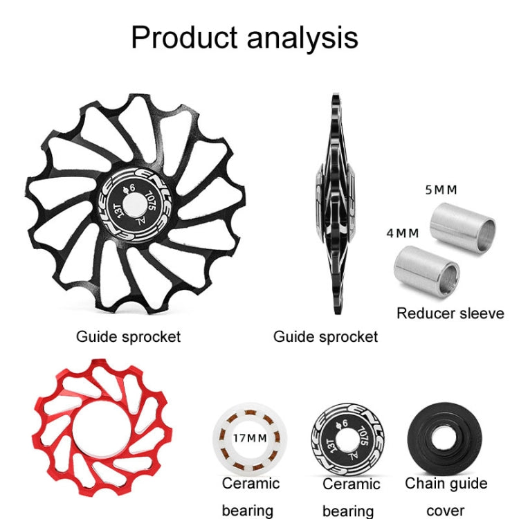 ENLEE Mountain Bicycle Rear Derailleur Guide Wheel Ceramic Bearing Tension Pulley, Size: 11T(Red) - Guide wheels by ENLEE | Online Shopping UK | buy2fix