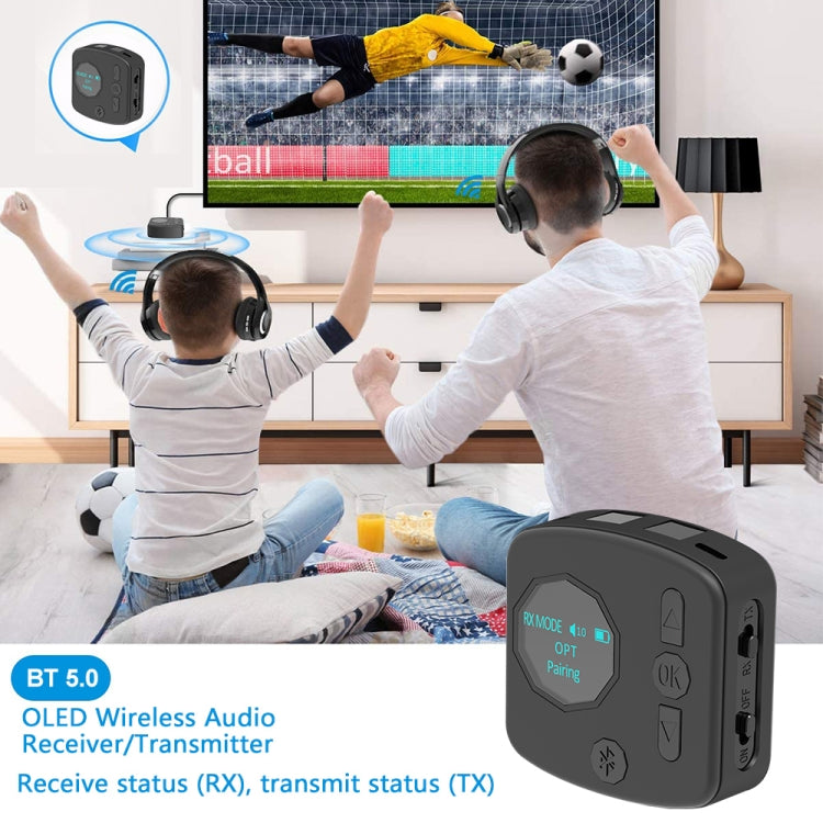 B38 2 in 1 Bluetooth 5.0 Audio Adapter Transmitter Receiver with OLED Display, Support Optical Fiber & AUX - Apple Accessories by buy2fix | Online Shopping UK | buy2fix