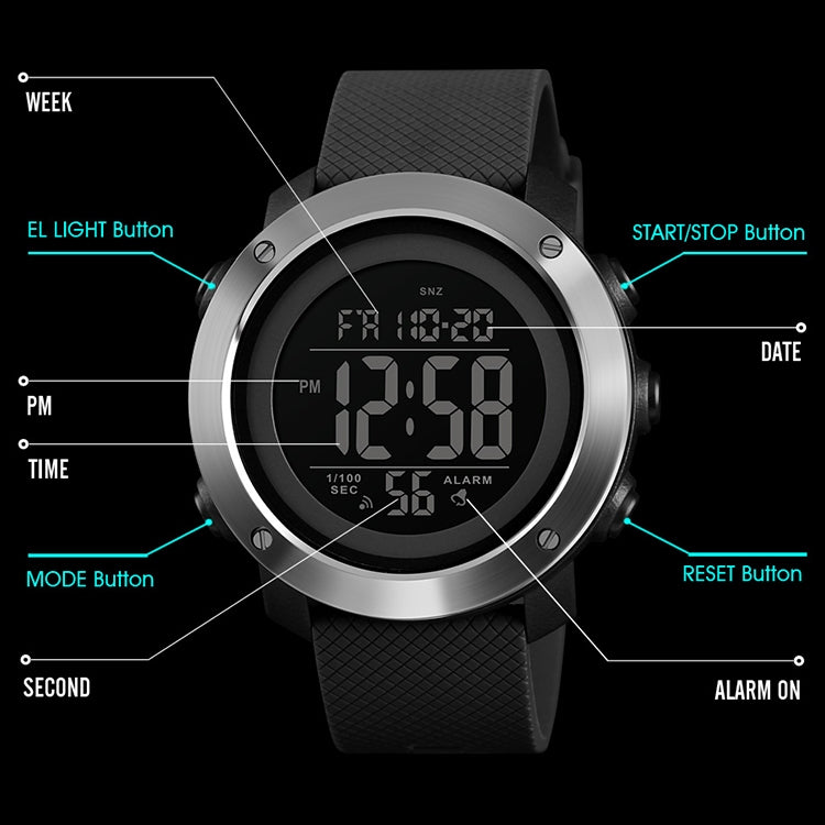 SKMEI 1426 Multifunctional Outdoor Fashion Noctilucent Waterproof White Machine Rubber Ring Digital Watch(Black) - Sport Watches by SKMEI | Online Shopping UK | buy2fix