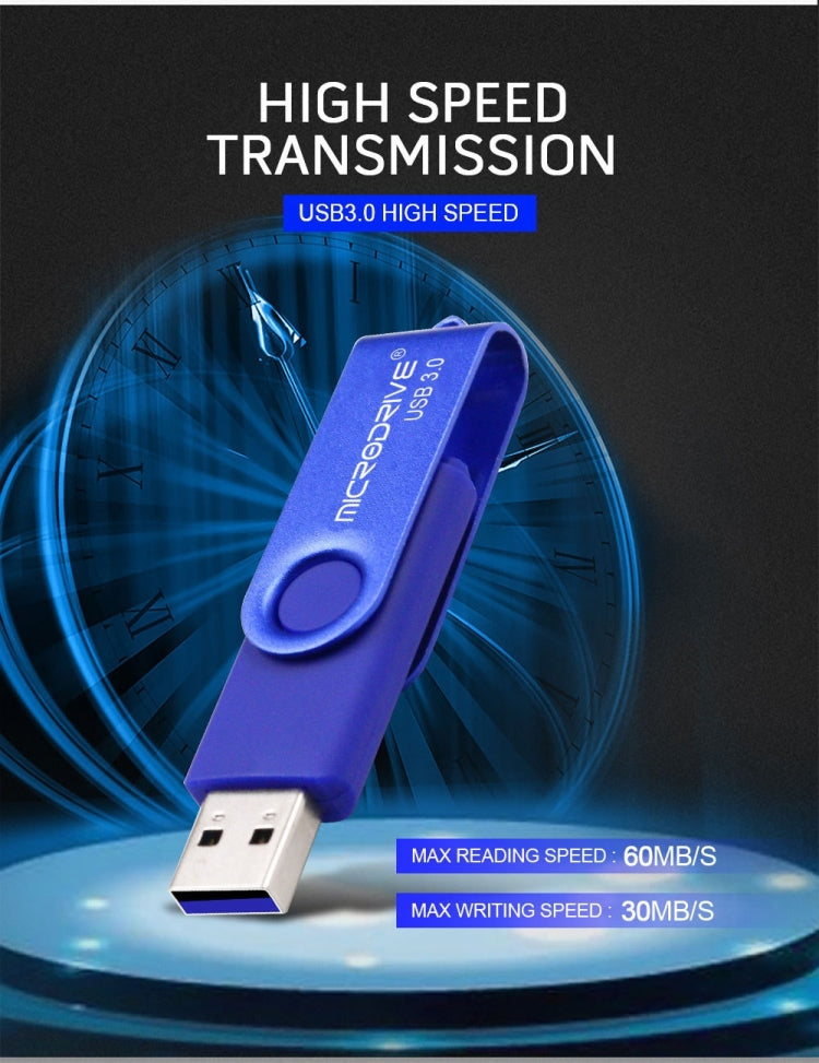 MicroDrive 16GB USB 3.0 Android Phone & Computer Dual-use Rotary Metal U Disk (Blue) - USB Flash Drives by MicroDrive | Online Shopping UK | buy2fix