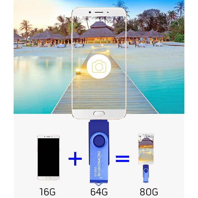 MicroDrive 16GB USB 3.0 Android Phone & Computer Dual-use Rotary Metal U Disk (Blue) - USB Flash Drives by MicroDrive | Online Shopping UK | buy2fix