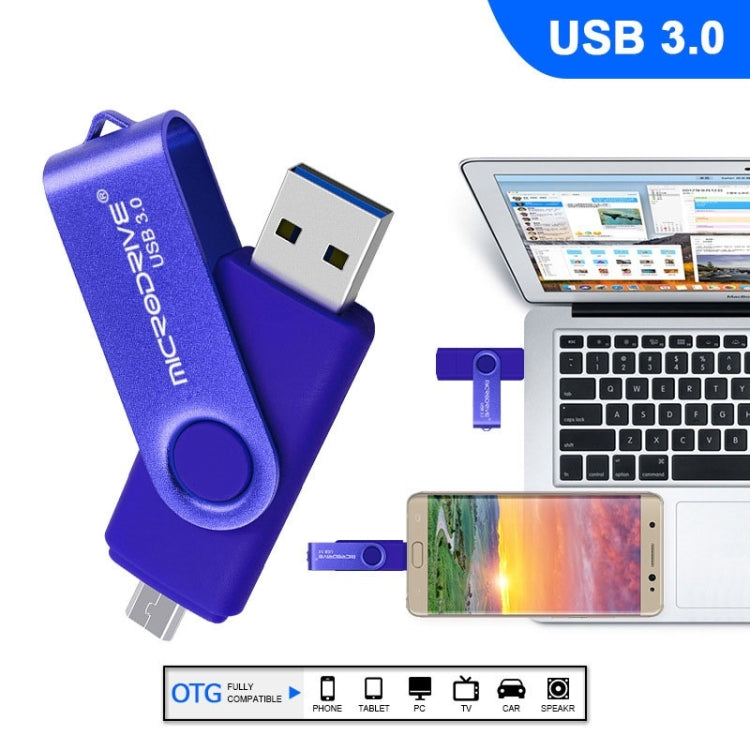 MicroDrive 32GB USB 3.0 Android Phone & Computer Dual-use Rotary Metal U Disk (Blue) - USB Flash Drives by MicroDrive | Online Shopping UK | buy2fix