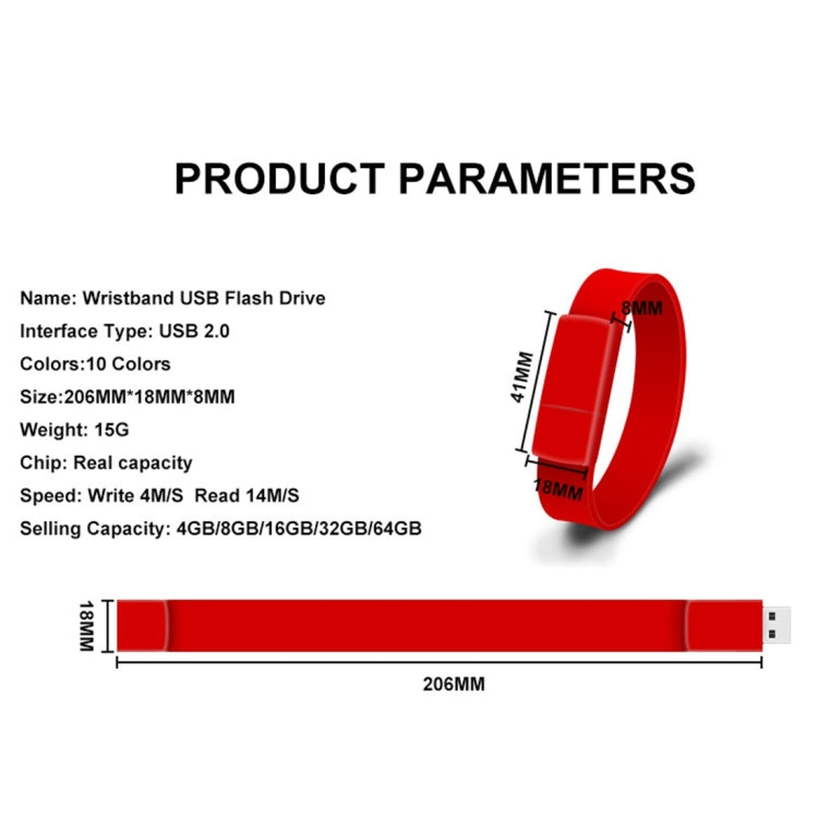 MicroDrive 64GB USB 2.0 Fashion Bracelet Wristband U Disk (Red) - USB Flash Drives by MicroDrive | Online Shopping UK | buy2fix